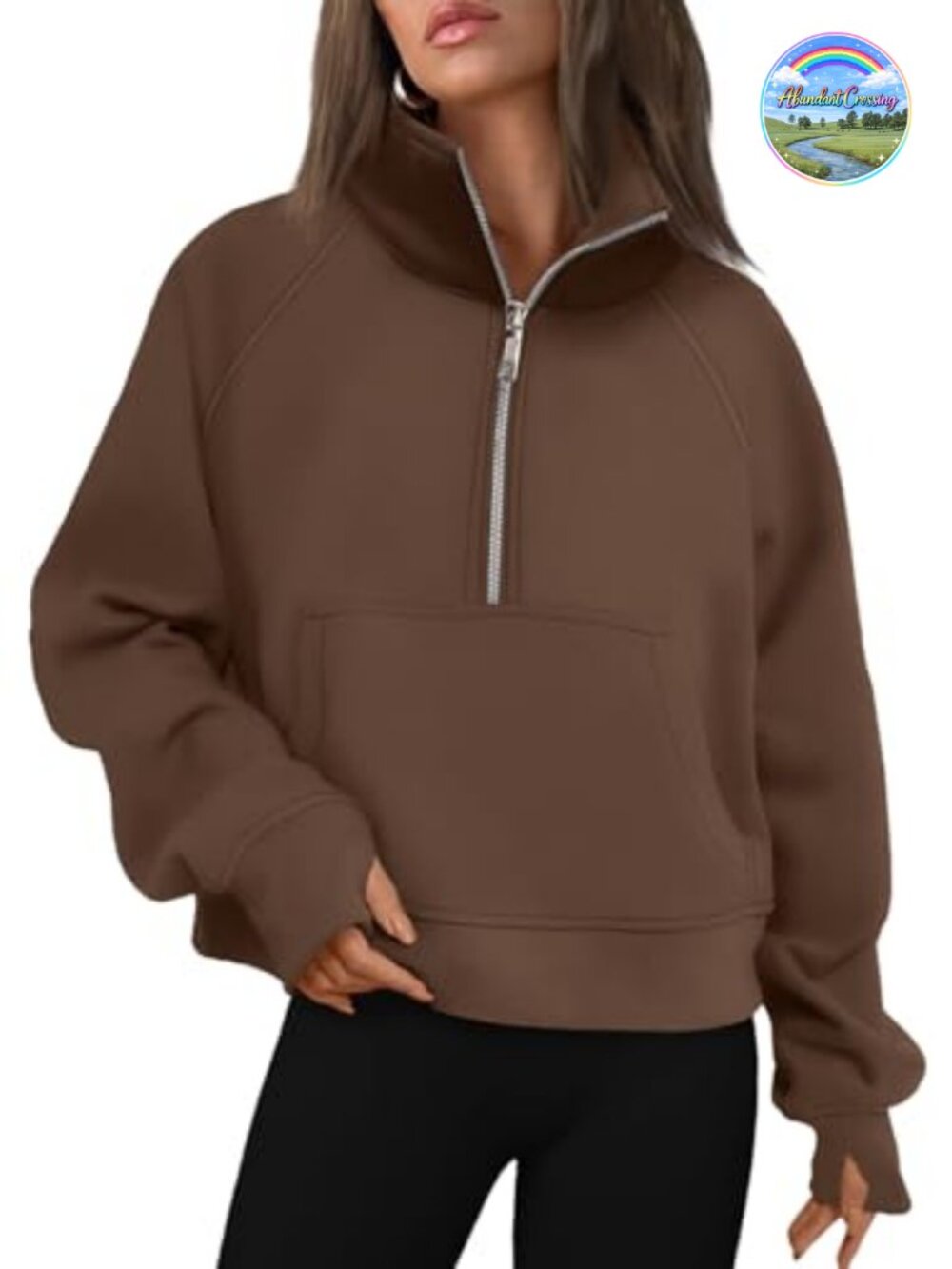Women's Half Zip Fleece Pullover Sweatshirt with Thumb Holes
